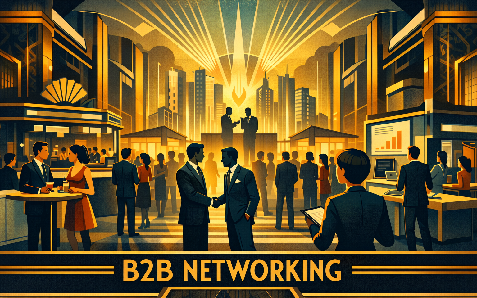 Art deco AI event preview for the B2B growth forum placeholder.