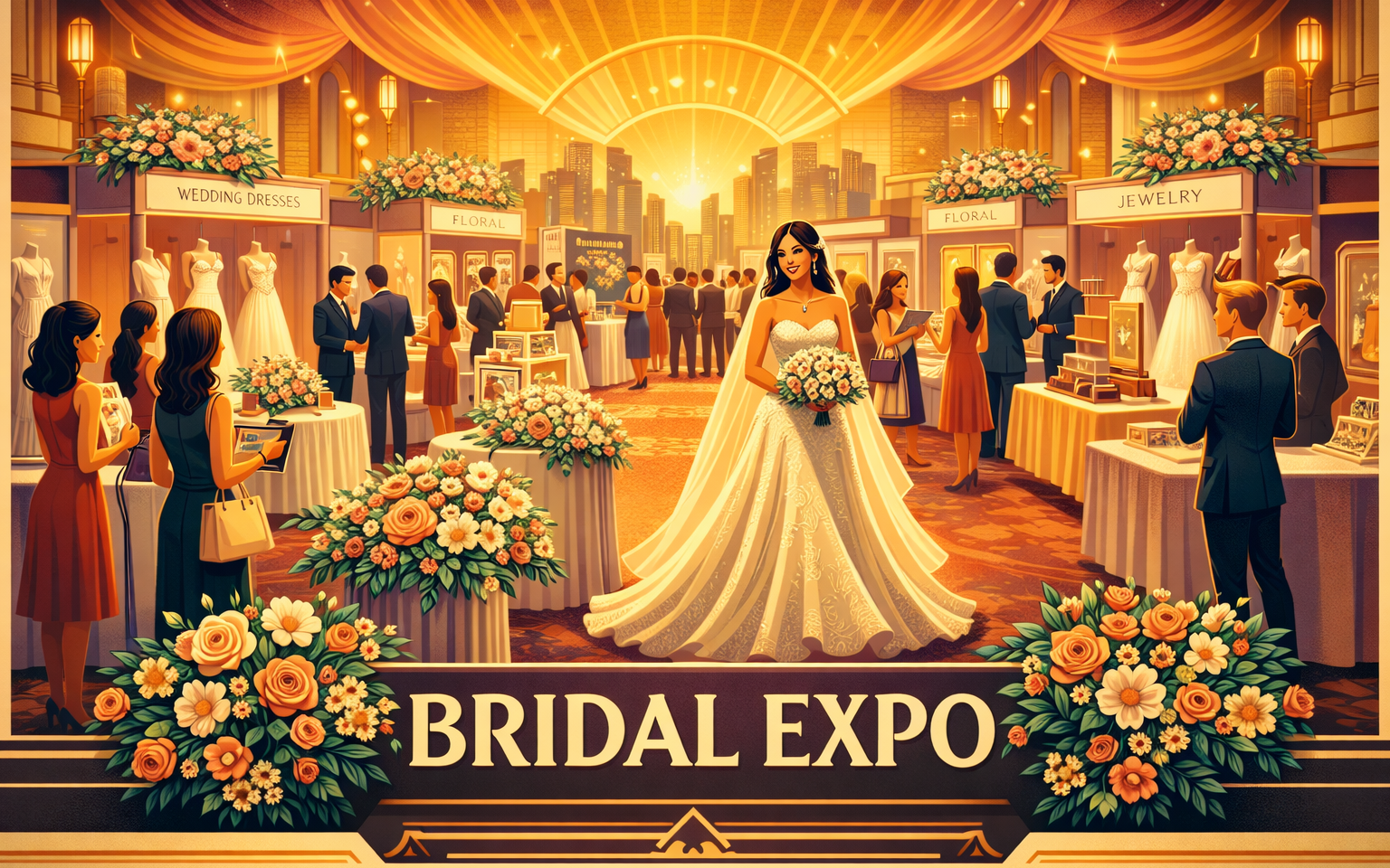 Art deco AI event preview for the bridal showcase placeholder.